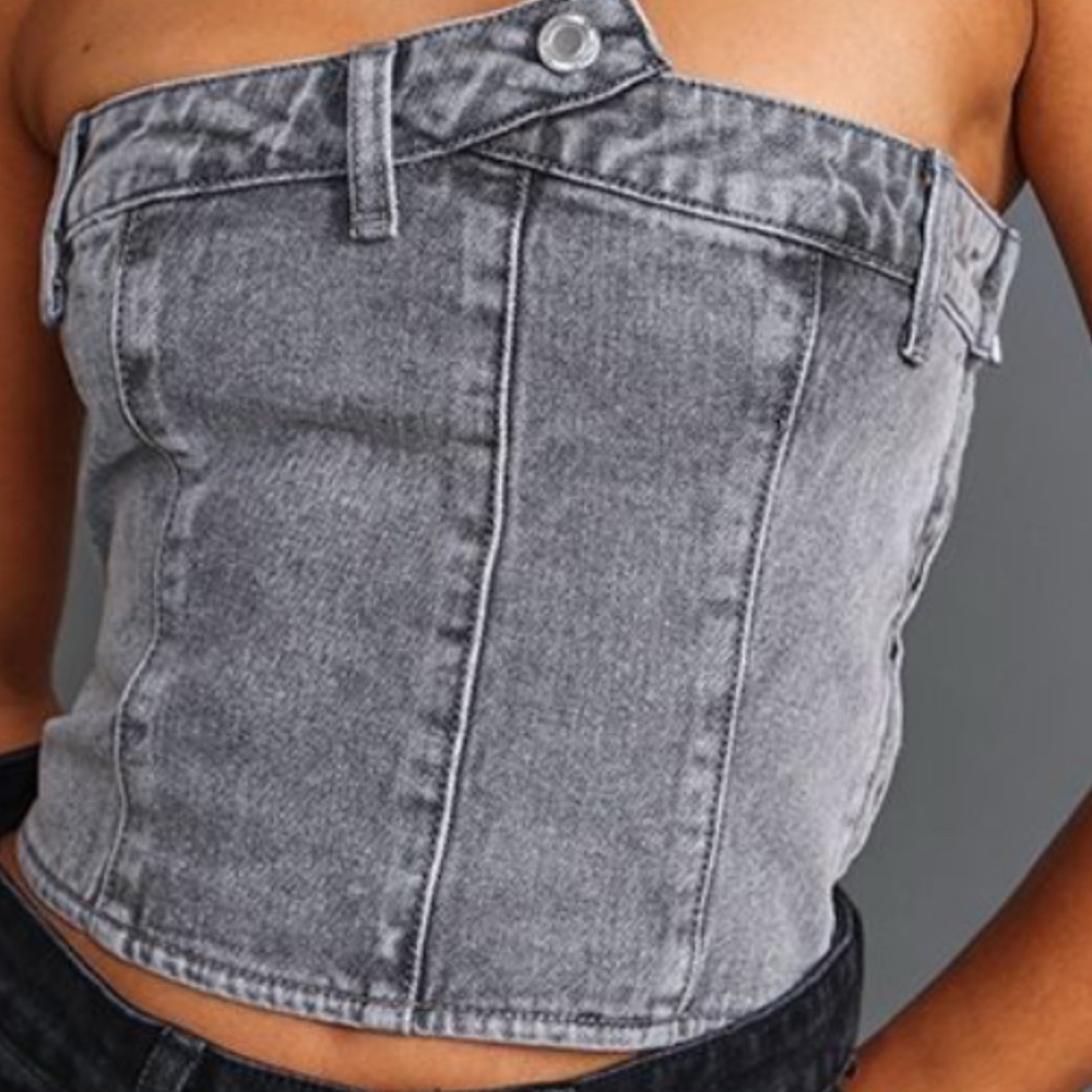 NWT Pretty Little Thing Grey Denim Detail Corset Top Petite US size 0